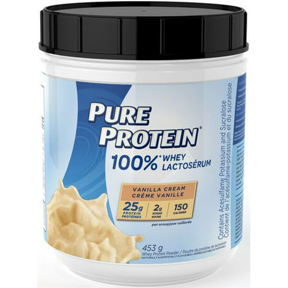 Pure Protein Lactosérum 100% Créme Vanille 453g Pure Protein® 100%© Poudre de protéines de lactosérum fournit un puissant mélange de protéines de haute qualité