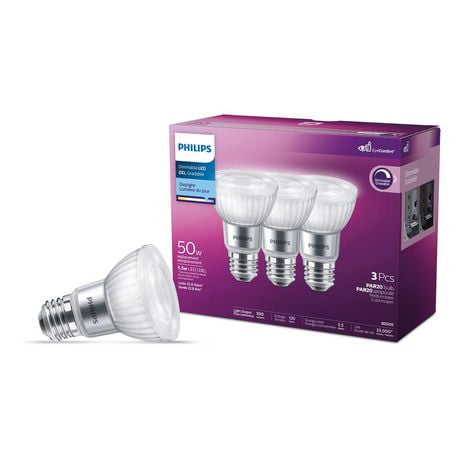 Philips 50W Equivalent Daylight PAR20 Dimmable LED Light Bulb (3-Pack), Philips LED 50W PAR20 DL 3pk