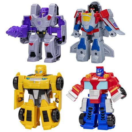 Transformers Toys Heroes vs Villains 4-Pack, 4.5 Inch Action Figures, Preschool Robot Toys for Kids Ages 3 and Up