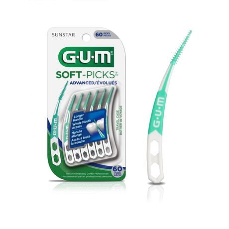 GUM® Soft-Picks® Advanced Dental Picks, Curved Design, Precision Control, Travel Case, 60 Count