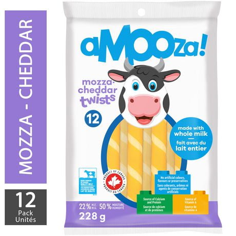 Amooza Mozzarella Cheddar Bâtonnets de Fromage, 12 unités 228g