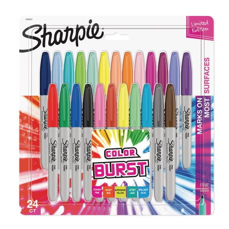 Sharpie Color Burst Permanent Markers, Fine Point, Assorted Colors, 24 Count, Sharpie