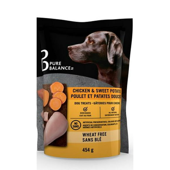 Chicken & Sweet Potato dog treats. All natural, wheat free, oven-baked dog treats. No artificial preservatives, colours or flavours, 454g