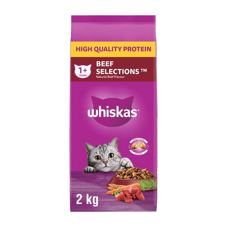 Whiskas Beef Selections Natural Adult Dry Cat Food, 2- 9.1kg
