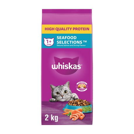 Nourriture sèche pour chats WHISKAS Sélections aux fruits de mer Protéines de haute qualité avec arôme naturel de saumon et de crevettes 2- 9,1 kg