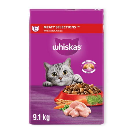 Whiskas Meaty Selections Chicken Natural Adult Dry Cat Food, 2 - 9.1kg
