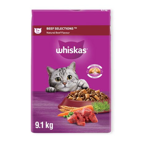 Whiskas Beef Selections Natural Adult Dry Cat Food, 2- 9.1kg