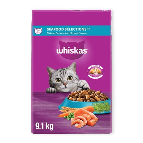 Whiskas Seafood Selections Salmon & Shrimp Flavour Natural Adult Dry Cat Food, 2 - 9.1kg