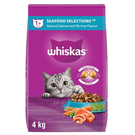 Whiskas Seafood Selections Salmon & Shrimp Flavour Natural Adult Dry Cat Food, 2 - 9.1kg