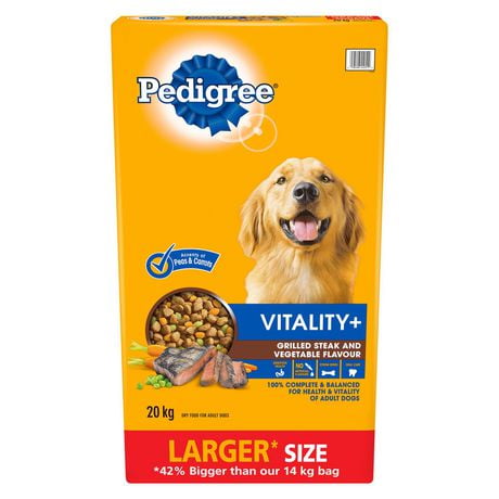 Pedigree Vitality+ Grilled Steak & Vegetable Flavour Dry Dog Food, 20kg