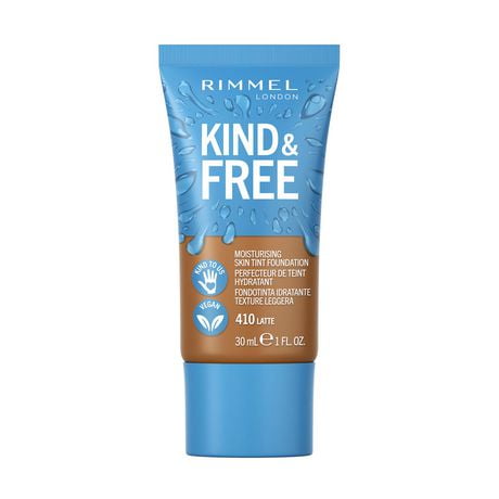Rimmel KIND & FREE Moisturising Skin Tint Foundation, 100% Vegan, Formulated with Vitamin E, Pro Vitamin B5 & Aloe Vera, Lightweight Dewy Finish, Vegan lightweight foundation