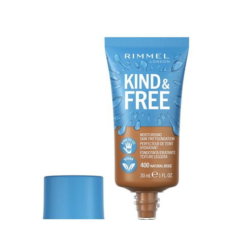 Rimmel KIND & FREE Moisturising Skin Tint Foundation, 100% Vegan, Formulated with Vitamin E, Pro Vitamin B5 & Aloe Vera, Lightweight Dewy Finish, Vegan lightweight foundation