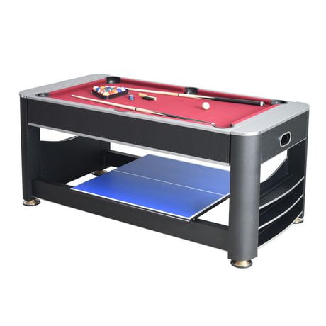 Triple Threat 6-ft 3-in-1 Multi Game Table with Billiards, Air Hockey, and Table Tennis