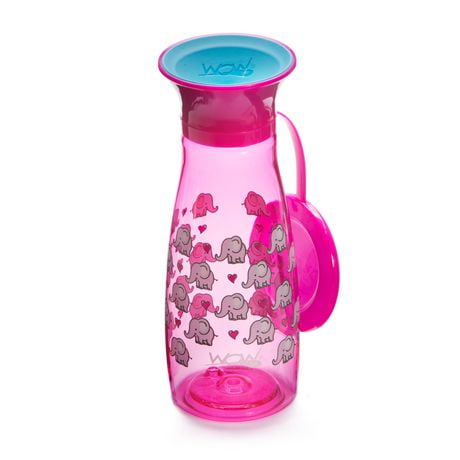 Gobelet Wow Cup® Mini 360° en TRITAN® avec couvercle fraîcheur - 12 oz - Éléphants roses
