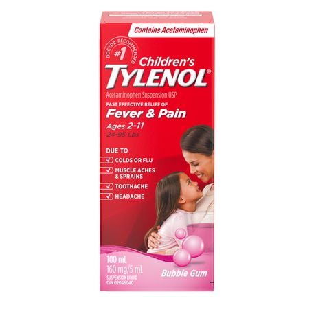 Tylenol Children's Medicine for Fever & Pain, Bubble Gum Liquid, 100mL, 100 mL