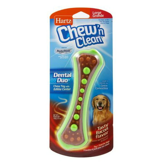 Hartz Chew N' Clean Dental Duo - Large Dog Toy, A chewy toy and treat all in one.