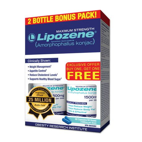Comprimés pour gestion de poids de force maximale de Lipozene 60 comprimés