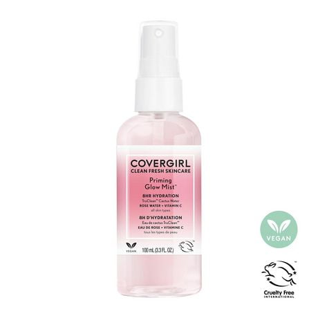 COVERGIRL Clean Fresh Skincare Priming Glow Mist, 100ml. Formulated with Cactus Water, Rose Water and Vitamin C for 8HR Hydration, 100% Vegan & Cruelty-Free, 100ML Mist