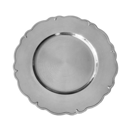 Holiday Time 13 Inch Plastic Scalloped Charger Plates in Silver Color ...