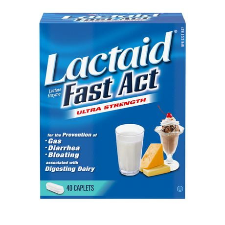 Lactaid Action rapide Caplets - Enzyme lactase qui décompose le lactose - Gaz, ballonnements et diarrhée - Lait et produits laitier - 40 caplets par emballage 40 unités