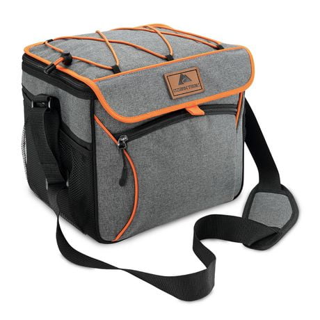 Ozark Trail 24-Can Collapsible Cooler with Hard Liner with multiple pockets and shoulder strap, Vintage color, size: 11.41in x 8.66in x 9.44in