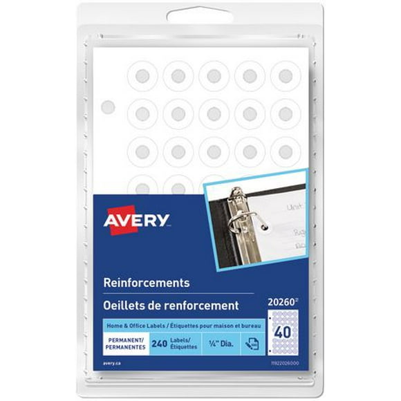 Avery Permanent White Reinforcements Labels, Pack of 240, 1/4" Dia.