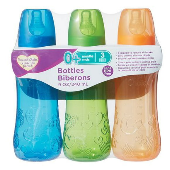 Biberons de 9 oz Le choix du parent sans BPA 3 pièces, 0 mois et plus