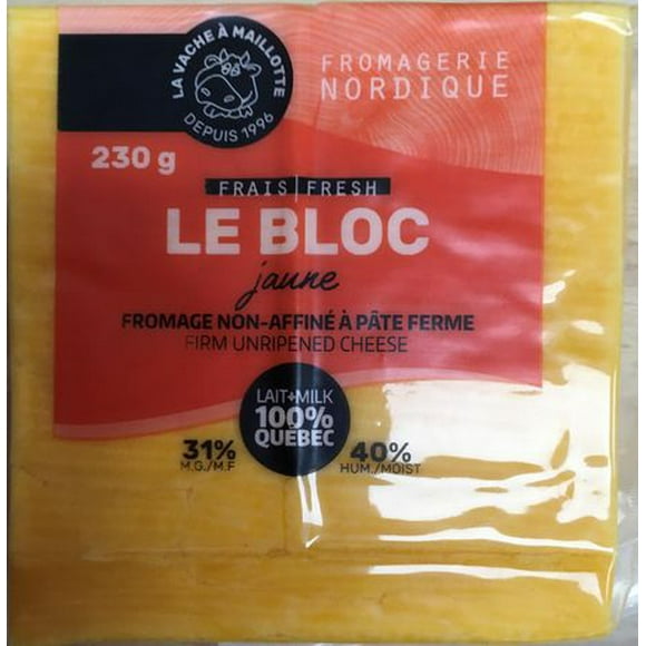 La Vache a Maillotte - Fresh Cheddar Unripened Cheese The Block Yellow 230 gr, Fresh Block yellow 230g