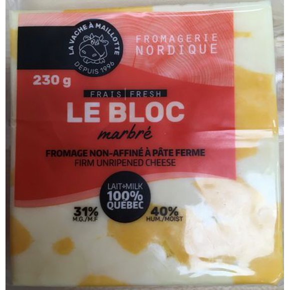 La Vache a Maillotte - Fresh Cheddar Unripened Cheese  - The Block Marble 230 gr, Fresh Firm cheddar marble