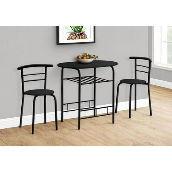 Monarch Specialties Dining Table Set, 3pcs Set, Small, 32" L, Kitchen, Metal, Laminate, Black, Contemporary, Modern