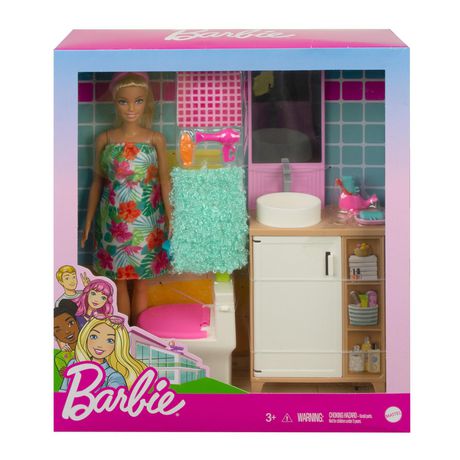 Barbie Doll And Bathroom Furniture, Barbie Doll Bathtub Set