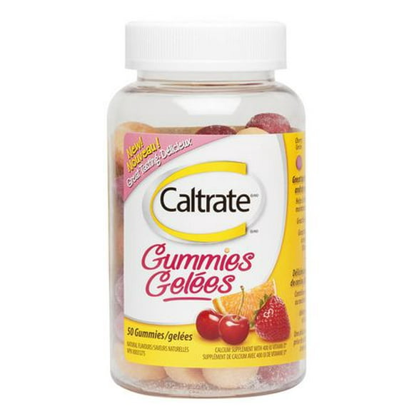 Caltrate® Gummies (50 Count, Cherry, Orange & Strawberry Flavour), Vitamin D, Calcium Supplement, Calcium and vitamin D Gummies