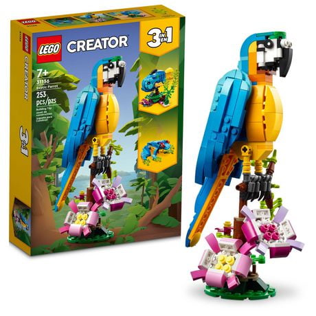 LEGO Creator 3 in 1 Exotic Parrot Transforms to Frog or Fish 31136 Colorful Animal Figures Building Toy, Christmas Gift Idea for Creative Kids Ages 7 and Up, Includes 253 Pieces, Ages 7+
