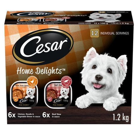 Cesar Home Delights Beef Stew and Chicken, Noodle & Vegetable Variety Pack Soft Wet Adult Dog Food, 12x100g
