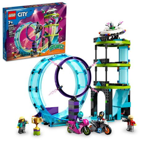 LEGO City Stuntz Ultimate Stunt Riders Challenge 60361, 3in1 Stunts for 1 or 2 Player Build and Play Action, with 2 Flywheel-Powered Motorcycles Toys for Kids, 2023 Set, Includes 385 Pieces, Ages 7+