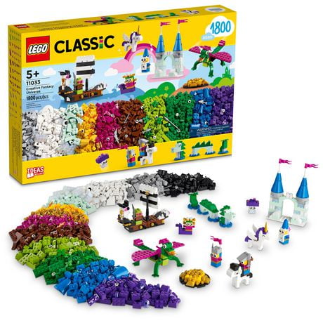 LEGO Classic Creative Fantasy Universe Set 11033, Building Adventure for Imaginative Play with Unicorn Toy, Castle, Dragon and Pirate Ship Builds, Gift Idea for Kids Ages 5 Plus, Includes 1800 Pieces, Ages 5+