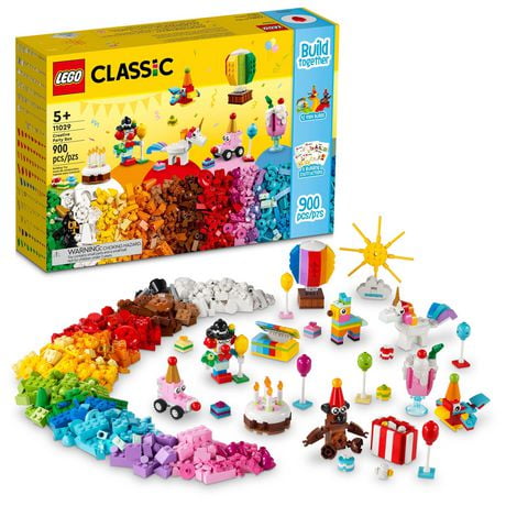 LEGO Classic Creative Party Box Bricks Set 11029, Family Games to Play Together, Includes 12 Mini-Build Toys: Teddy Bear, Clown, Unicorn, Fun for All ages 5 Plus, Includes 900 Pieces, Ages 5+