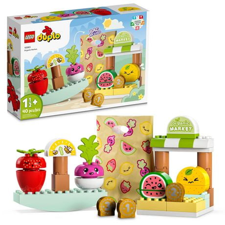 LEGO DUPLO My First Organic Market 10983, Fruit and Vegetables Toy Food Set, Learn Numbers, Stacking Educational Toys for Toddlers 18 Months - 3 Years Old, Includes 40 Pieces, Ages 1½+