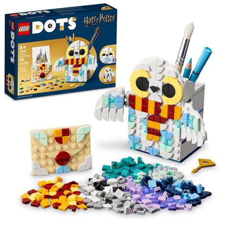 LEGO DOTS Hedwig Pencil Holder 41809, Harry Potter Owl Desk Decor, Back to School Supplies Set Includes Pencil Pot and Noteholder with LEGO Building Elements, Toy Crafts Set and Back to School Gift