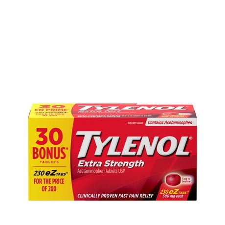 Tylenol Extra Strength Pain Relief Acetaminophen 500mg EZTabs, Bonus Pack, 200 + 30 Count