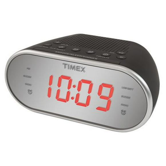 Radio-réveil AM/FM à double alarme avec syntonisation numérique, grand écran, prise d'entrée auxiliaire et fini miroir stylisé Réveil-matin Timex AM/FM