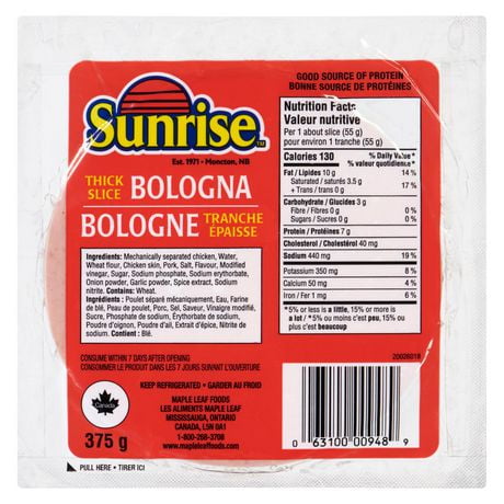 Sunrise Thick Sliced Bologna, 375 g