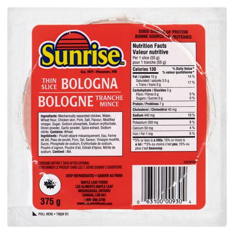 Sunrise Thin Sliced Bologna, 375 g