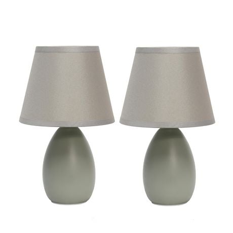 Simples Conceptions Mini Oeuf Ovale Lampe de Table en Céramique 2 paquets, Gris