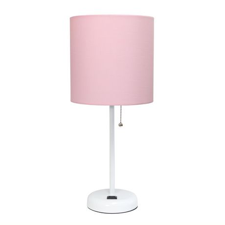 LimeLights White Stick Lamp with Charging Outlet and Fabric Shade ...