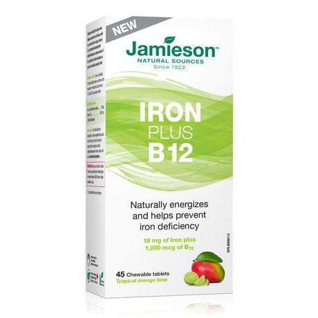 Jamieson Chewable Iron Plus Vitamin B12, 45 Chewable Tablets