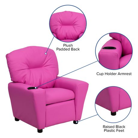 Contemporary Hot Pink Vinyl Kids Recliner With Cup Holder Walmart Canada   6000202330765 