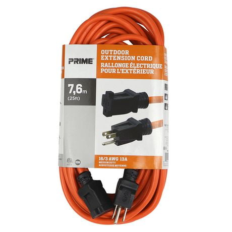 Prime Wire & Cable 7,6m (25ft) 16/3 AWG 13A Outdoor Extension Cord, 7,6m (25ft) 16/3 Ext. Cord