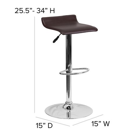 Contemporary Brown Vinyl Adjustable Height Barstool with Solid Wave ...