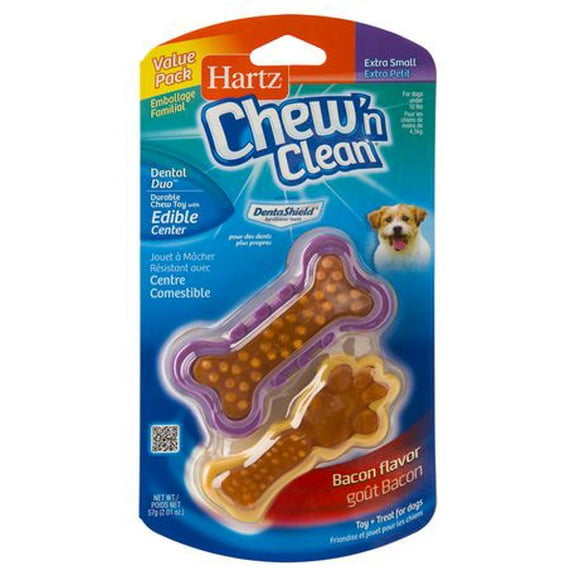 Duo dentaire extra-doux Hartz Crunch N Clean pour chiens Duo dentaire à la saveur de bacon